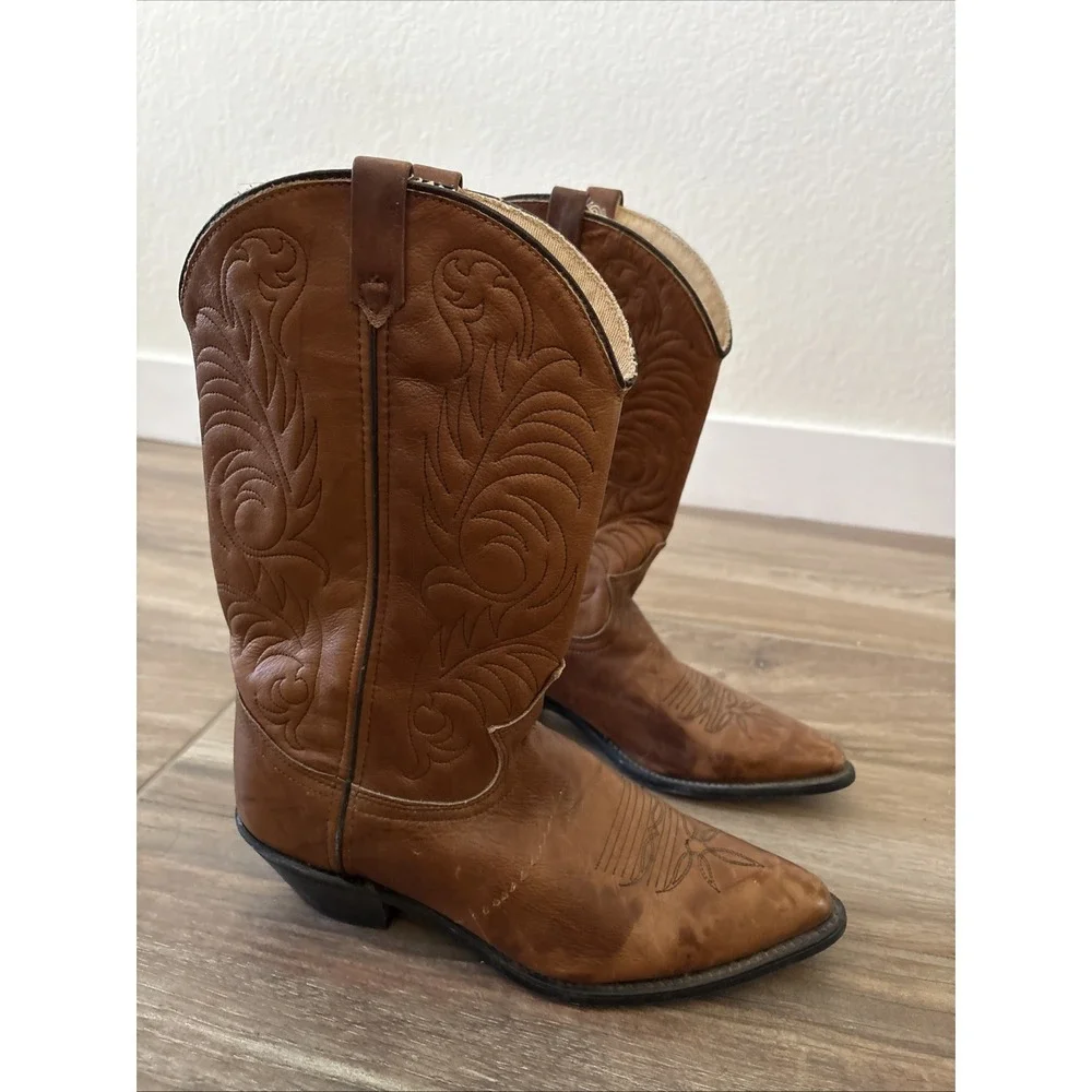 Acme Brown Leather Dingo Boots Circa 1980s Made In USA 8.5m Collector's Item Men